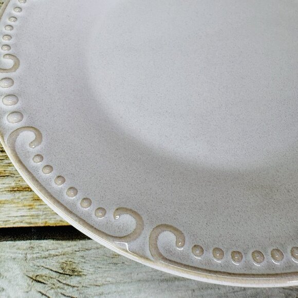 Pier 1 NATALIA Cream Embossed Dots & Scrolls Stoneware Salad Lunch Plates Set 2 - Picture 8 of 13